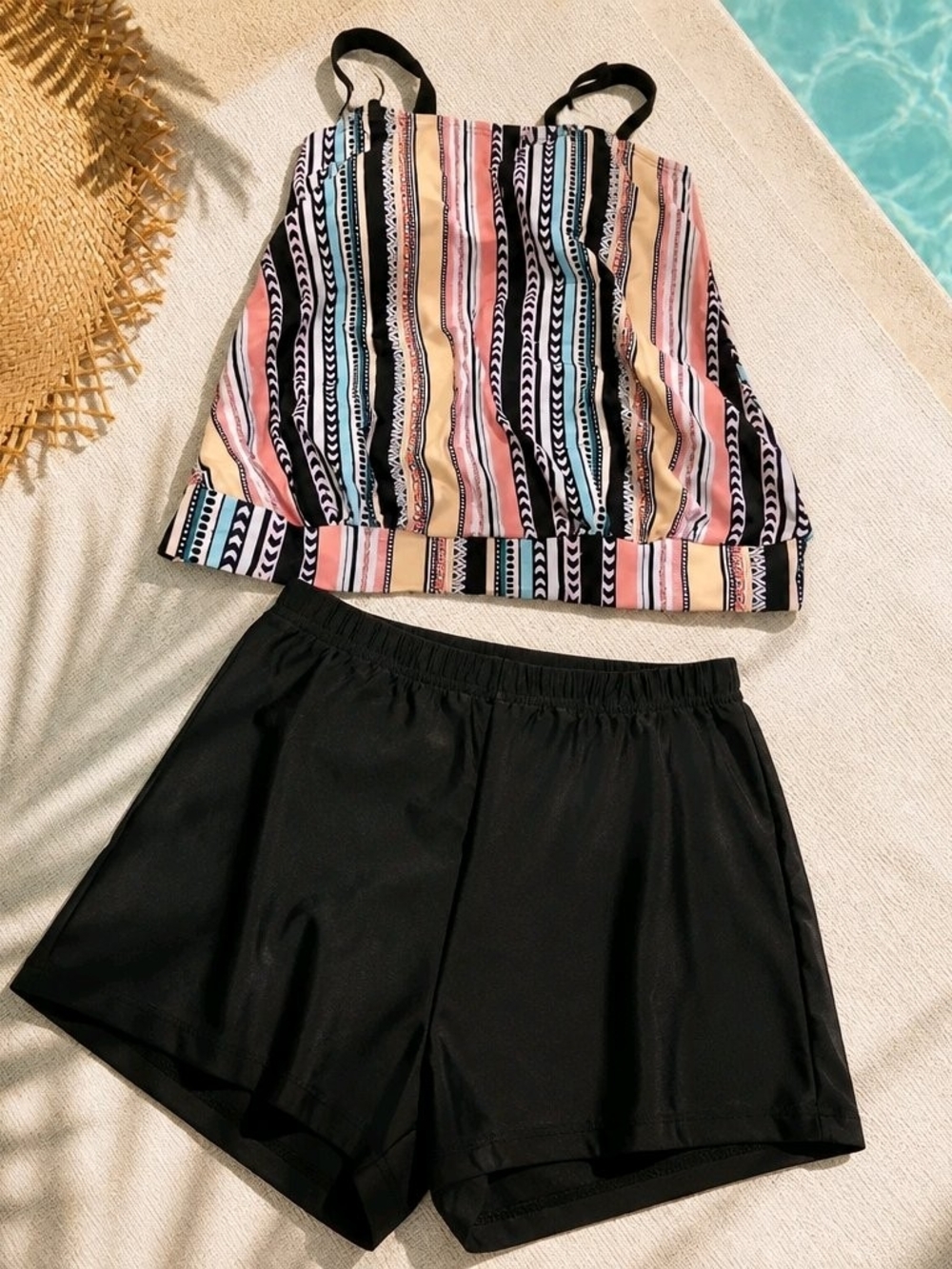 Women's Black Athletic Swim Shorts with Elastic Waist